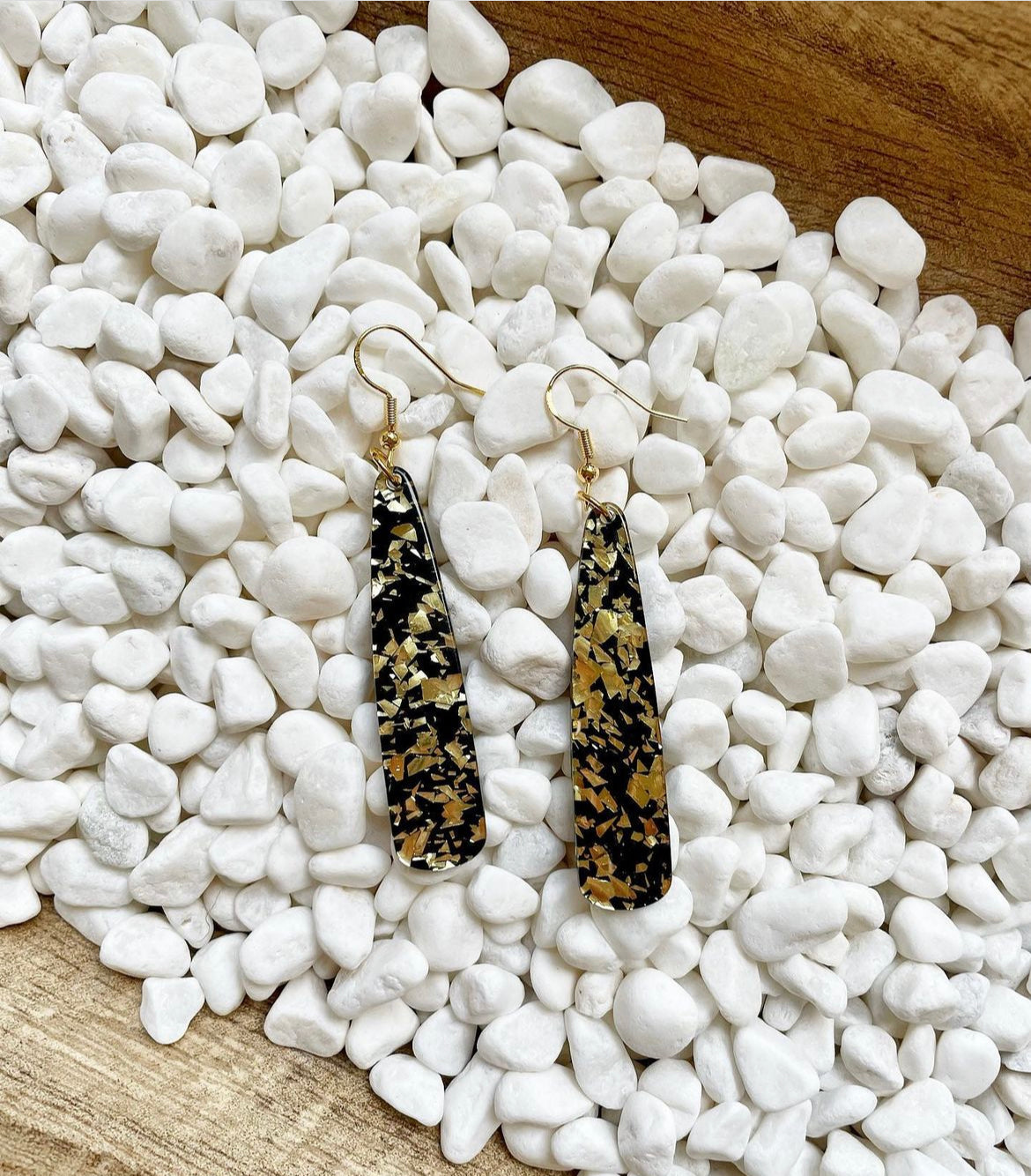Black gold flake earrings
