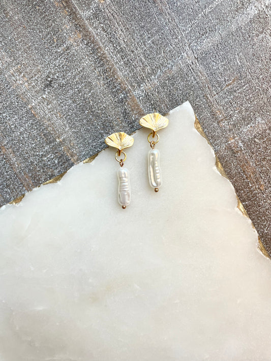 Ginkgo pearl drop earrings