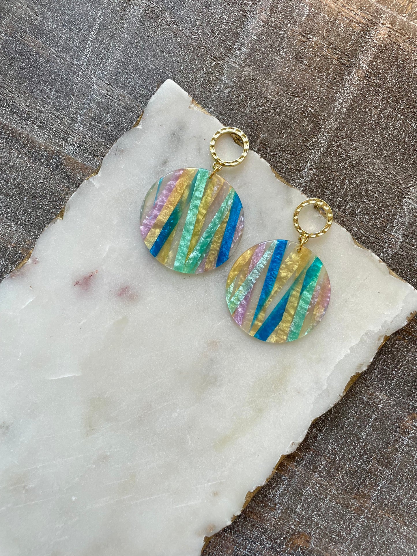 Multi colored acrylic circle earrings