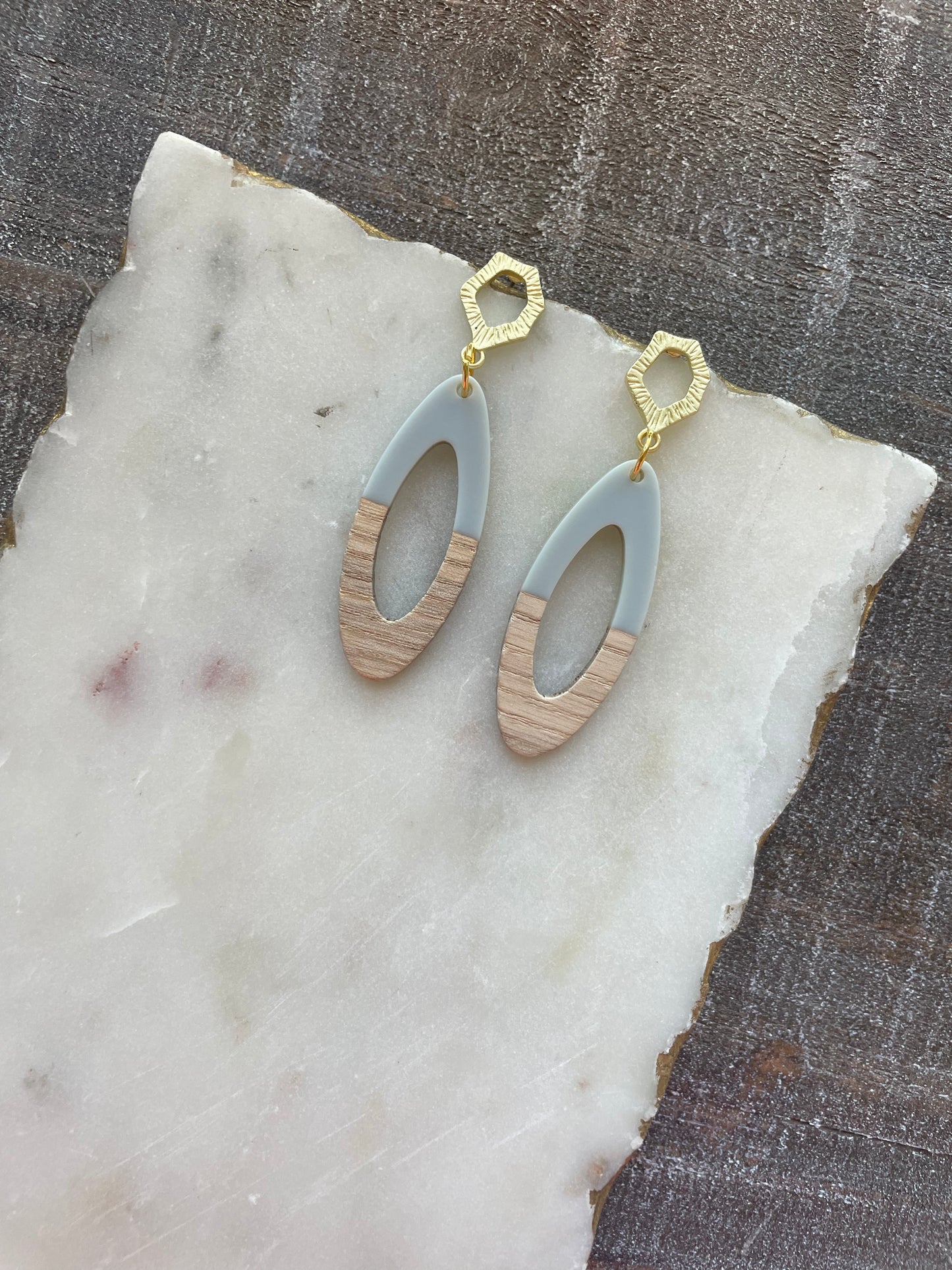 Gray wooden earrings