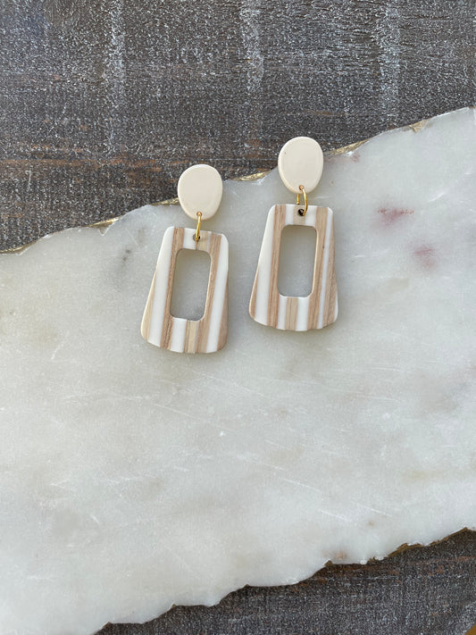 Wooden & cream earrings